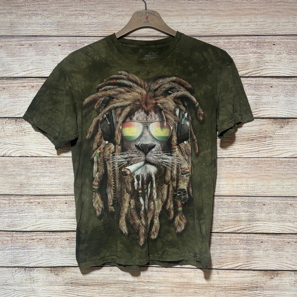 The Mountain 2011 "DJ Jahman" Rasta Lion T-Shirt Size Large Camo Green Tie Dye